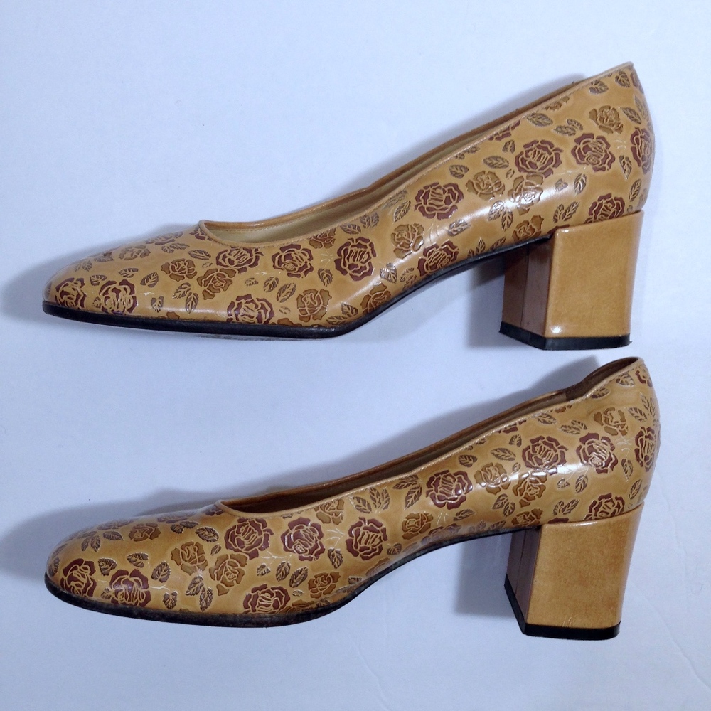 DOLCE & GABBANA Rose Print LEATHER Heels Size 7 - Picture 5 of 8